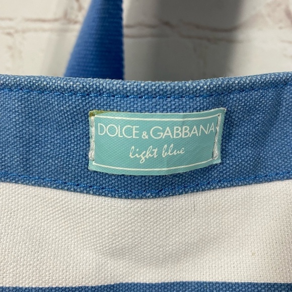 Dolce & Gabbana Light Blue Striped Canvas Lined Tote Bag - Picture 4 of 12